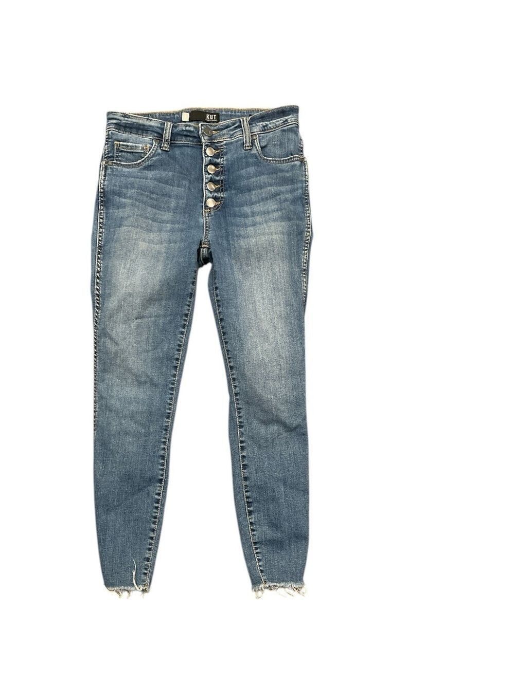 Kut From The Kloth SZ 4 Jeans Button Fly Ankle Skinny Raw Frayed Hem High Rise